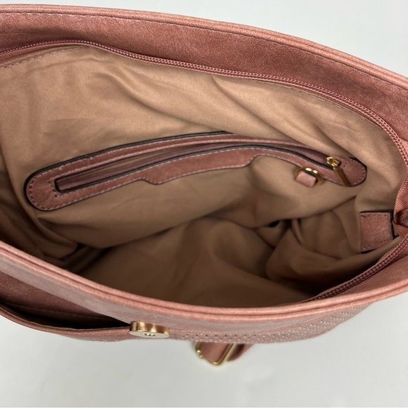 Beautiful Women’s Backpack With Gold Hardware Adjustable Straps Zip Compartments - Picture 9 of 12